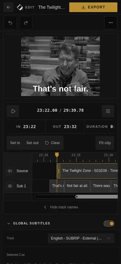Cliparr running in a narrow mobile layout with a dashboard, source controls, and playback actions.